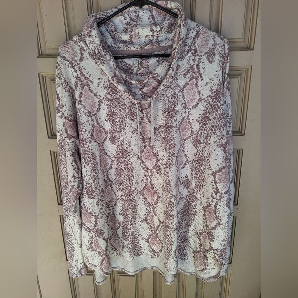 Calvin Klein Pullover Plus SzXXL Cowl Neck Draw String Python Print Long Sleeves